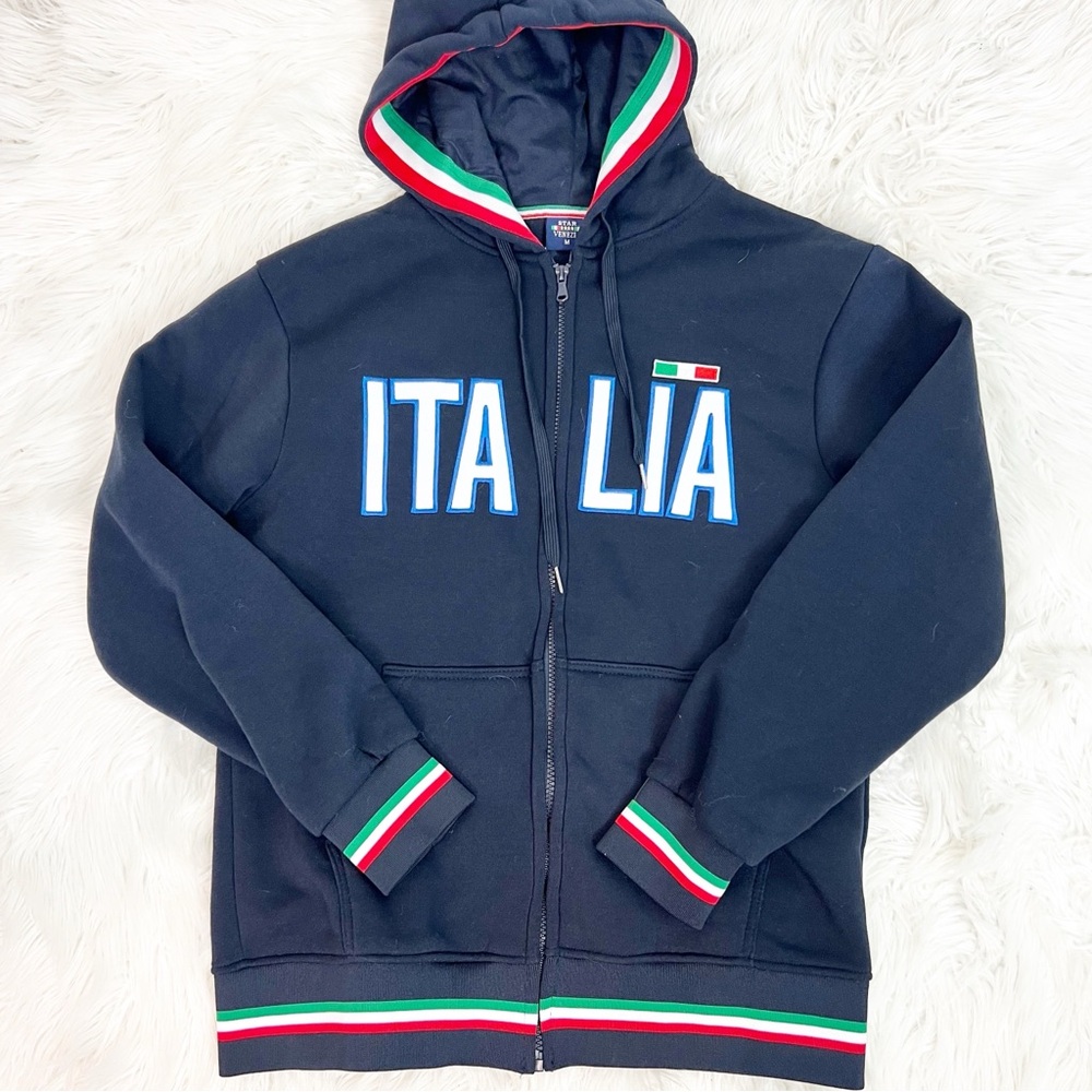 STAR VENEZIA NAVY BLUE ITALIA FULL ZIP HOODIE SWEATSHIRT SZ MEDIUM NWT